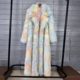 LANMREM Trendy Women's Faux Fur Coat Printed Colorful Furry Coats Autumn Winter Chic Suit Collar Thick Long Overcoat 2DB5840