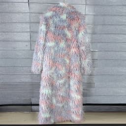 LANMREM Trendy Women's Faux Fur Coat Printed Colorful Furry Coats Autumn Winter Chic Suit Collar Thick Long Overcoat 2DB5840