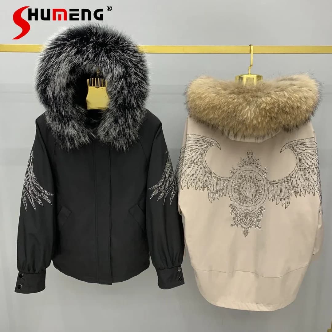 Women's 2024 New Long Sleeve Chic Fur Jackets Feminine Removable Rex Rabbit Liner Fur Integrated Women's Clothes Fashion Parkas