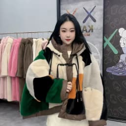 Faux Fur Coat for Women,Covered Button Jacket,Hooded Outwear,Luxury,Spliced,Autumn and Winter,2025