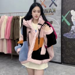 Faux Fur Coat for Women,Covered Button Jacket,Hooded Outwear,Luxury,Spliced,Autumn and Winter,2025