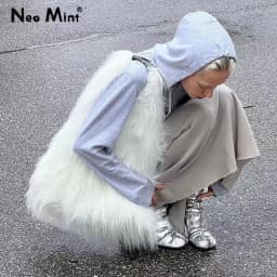 00s Cool Y2k Street Girls Hot Fluffy Furry Shoulder Bag Women Luxury Brand Fashion Faux Fur Hobos Big Tote Bag Harajuku Handbags