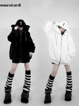 Mauroicardi Winter Cool Oversized Warm Thick Soft Faux Fur Coat Hoodie Women with Bear Ears Punk Style Fluffy Jacket Streetwear