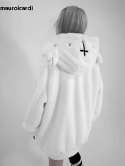 Mauroicardi Winter Cool Oversized Warm Thick Soft Faux Fur Coat Hoodie Women with Bear Ears Punk Style Fluffy Jacket Streetwear