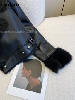 Lautaro Autumn Winter Cool Short Loose Black Thick Warm Soft Hairy Faux Sheepskin Coat Women Luxury Designer Fluffy Jacket 2025