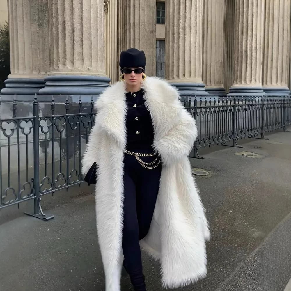 Cross-border Long Imitation Fur Coat 2025 New Over-the-Knee White Thickened Temperament Coat Toka Environmentally Friendly Fur