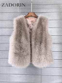 ZADORIN 2026 Autumn Winter Fashion Fur Waistcoat Women Casual Warm Faux Fur Vest V Neck Pink Black White Faux Fur Coat Crop Tops