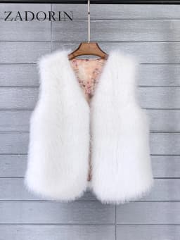 ZADORIN 2026 Autumn Winter Fashion Fur Waistcoat Women Casual Warm Faux Fur Vest V Neck Pink Black White Faux Fur Coat Crop Tops