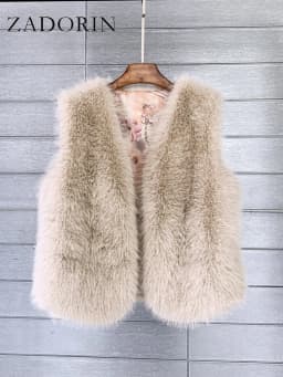 ZADORIN 2026 Autumn Winter Fashion Fur Waistcoat Women Casual Warm Faux Fur Vest V Neck Pink Black White Faux Fur Coat Crop Tops