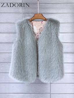 ZADORIN 2026 Autumn Winter Fashion Fur Waistcoat Women Casual Warm Faux Fur Vest V Neck Pink Black White Faux Fur Coat Crop Tops