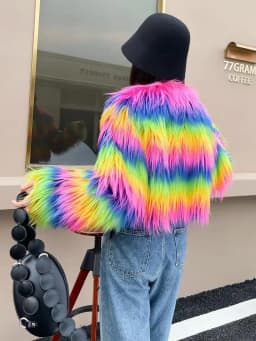 ZADORIN Fashion Colorful Rainbow Hairy Faux Fur Coat Women Crop Top Autumn Winter Fluffy Cropped Fur Jacket Festival Clothing