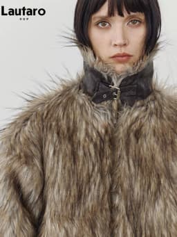 Lautaro Autumn Winter Short Warm Thick Hairy Shaggy Patchwork Faux Raccoon Dog Fur Coat Women Zipper Luxury Fluffy Jacket 2024