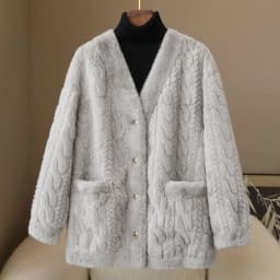 Environmental Protection Fur Coat Women's 2025 Spring Autumn Winter New Temperament Mao Mao Jacket V-neck Thicken Outcoat Ladies