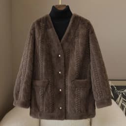 Environmental Protection Fur Coat Women's 2025 Spring Autumn Winter New Temperament Mao Mao Jacket V-neck Thicken Outcoat Ladies
