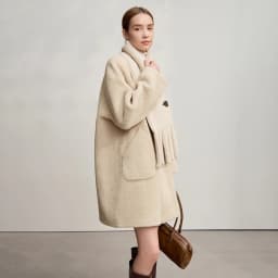 Amii Fur Coat Woman 2025 Winter New O-Neck Loose Medium And Long Tops With Scarf Warm Long Sleeve Elegant Fur Jacket 12554011