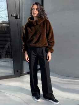2026 Spring New Faux Fur Long Sleeve Hooded Sweatshirt For Women Elegant Oversize Hoodie Pullover Lady Street Hip-hop Chic Tops
