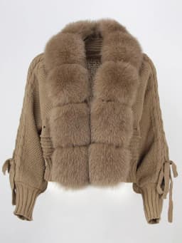 OFTBUY Winter Women Casual Real Fox Fur Collar New Fashion Short Warm Loose Knitted Jacket with Natural Fur Placket Coat