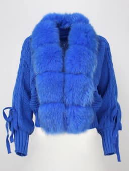 OFTBUY Winter Women Casual Real Fox Fur Collar New Fashion Short Warm Loose Knitted Jacket with Natural Fur Placket Coat