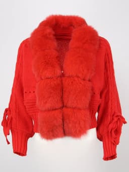 OFTBUY Winter Women Casual Real Fox Fur Collar New Fashion Short Warm Loose Knitted Jacket with Natural Fur Placket Coat