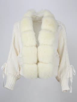 OFTBUY Winter Women Casual Real Fox Fur Collar New Fashion Short Warm Loose Knitted Jacket with Natural Fur Placket Coat