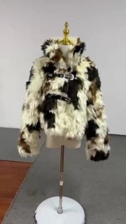 2025 Women Mallard Color Faux Fox Fur Coat Short Eco Friendly Plush Jacket Luxury Tweed Blend Outerwear