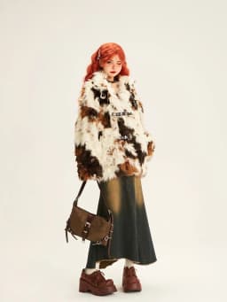 2025 Women Mallard Color Faux Fox Fur Coat Short Eco Friendly Plush Jacket Luxury Tweed Blend Outerwear