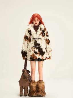 2025 Women Mallard Color Faux Fox Fur Coat Short Eco Friendly Plush Jacket Luxury Tweed Blend Outerwear