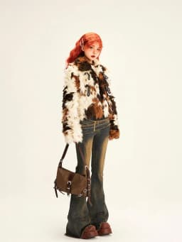 2025 Women Mallard Color Faux Fox Fur Coat Short Eco Friendly Plush Jacket Luxury Tweed Blend Outerwear