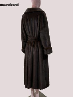 Mauroicardi Winter Long Thick Warm Brown Skirted Faux Mink Fur Coat Women Shawl Collar Sashes Elegant Luxury Furry Overcoat 2025