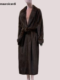 Mauroicardi Winter Long Thick Warm Brown Skirted Faux Mink Fur Coat Women Shawl Collar Sashes Elegant Luxury Furry Overcoat 2025