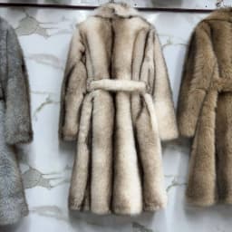 Long Faux Fur Coat Women's with Black Imprint and Large Collar for Women in Winter Long Faux Fur Jacket with Waistband Design