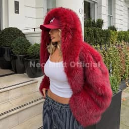 Neo Mint Y2k Brand Fashion Christmas Red Hooded Faux Fur Coat Women 2025 Winter Autumn Oversized Shaggy Overcoat Fox Fur Jacket