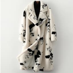 Women's winter warm wool imitation fur coat sheep cut wool coat loose long print fashion casual windbreaker