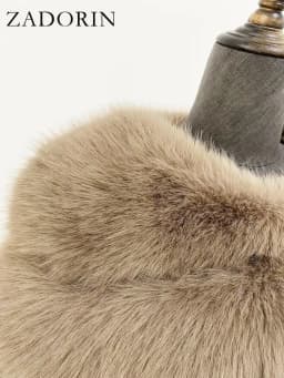 ZADORIN New Winter Mink Fur Coat Women Luxury FAUX Fox Fur Coat Thick Warm Lapel Long Sleeve Black White Fluffy Fur Jacket