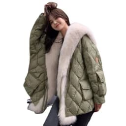 2025 winter new imitation fox fur collar down padded jacket female imitation fur coat warm medium long
