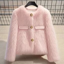 Imitation Fox Fur Coat For Women Spring And Autumn Winter Thickened Short Lamb Wool Coat For Thickening Plush Women Outwear Pink
