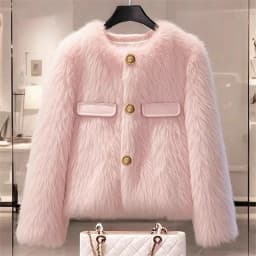 Imitation Fox Fur Coat For Women Spring And Autumn Winter Thickened Short Lamb Wool Coat For Thickening Plush Women Outwear Pink