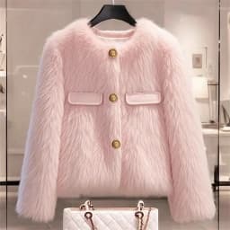 Imitation Fox Fur Coat For Women Spring And Autumn Winter Thickened Short Lamb Wool Coat For Thickening Plush Women Outwear Pink