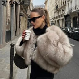 OFTBUY Iconic Street Week Luxury Brand Gardient Jacket Winter Cool Girls Fluffy Short Fur Jacket Cropped Faux Fur Clothes Women