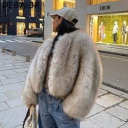 OFTBUY Iconic Street Week Luxury Brand Gardient Jacket Winter Cool Girls Fluffy Short Fur Jacket Cropped Faux Fur Clothes Women