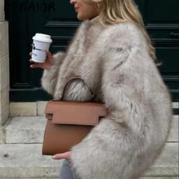 OFTBUY Iconic Street Week Luxury Brand Gardient Jacket Winter Cool Girls Fluffy Short Fur Jacket Cropped Faux Fur Clothes Women