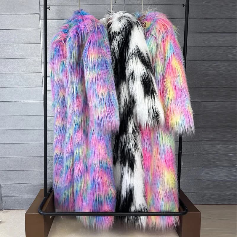 Women Print Long Faux Fur Coat Turn Down Collar Elegant Thick Coat Warm Jackets Lady Loose Coats Streetwear Winter 2025