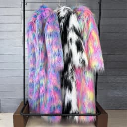 Women Print Long Faux Fur Coat Turn Down Collar Elegant Thick Coat Warm Jackets Lady Loose Coats Streetwear Winter 2025