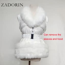 ZADORIN Winter Coat Women New Fashion Faux Fur Coat Detachable Sleeves Hood Duck Down Coats Hooded Black Puffer Jacket Outwear