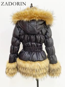 ZADORIN Winter Coat Women New Fashion Faux Fur Coat Detachable Sleeves Hood Duck Down Coats Hooded Black Puffer Jacket Outwear