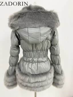 ZADORIN Winter Coat Women New Fashion Faux Fur Coat Detachable Sleeves Hood Duck Down Coats Hooded Black Puffer Jacket Outwear