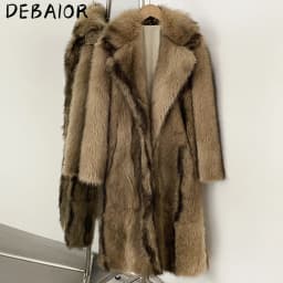 DEBAIOR New Autumn Winter Women's Gradient Faux Fur Long Coat Lapel Belted Faux Fur Jacket Female Thick Warm Clothes Outerwear