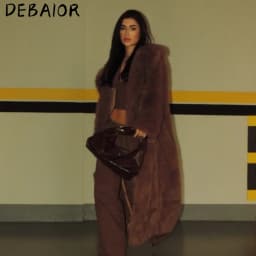 DEBAIOR New Autumn Winter Women's Gradient Faux Fur Long Coat Lapel Belted Faux Fur Jacket Female Thick Warm Clothes Outerwear