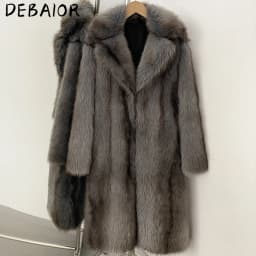DEBAIOR New Autumn Winter Women's Gradient Faux Fur Long Coat Lapel Belted Faux Fur Jacket Female Thick Warm Clothes Outerwear