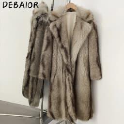 DEBAIOR New Autumn Winter Women's Gradient Faux Fur Long Coat Lapel Belted Faux Fur Jacket Female Thick Warm Clothes Outerwear